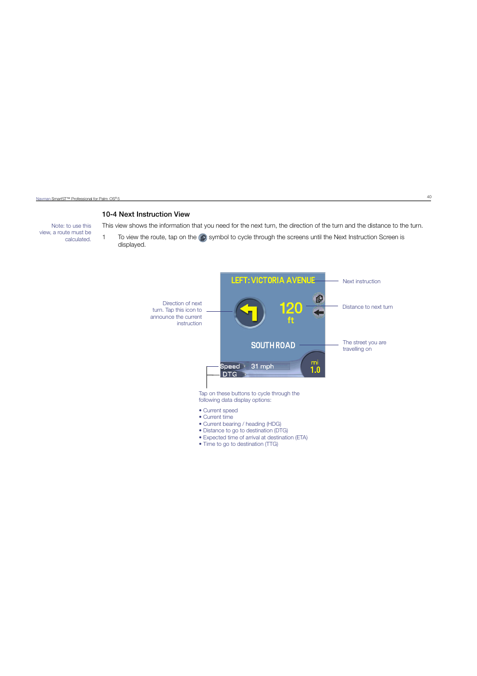 4 next instruction view | Navman SmartST Professional User Manual | Page 40 / 60