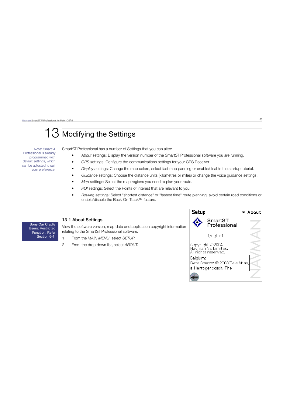 Modifying the settings | Navman SmartST Professional User Manual | Page 50 / 60