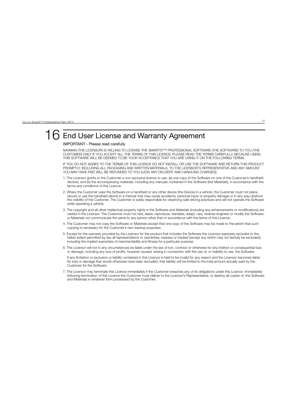 End user license and warranty agreement | Navman SmartST Professional User Manual | Page 57 / 60