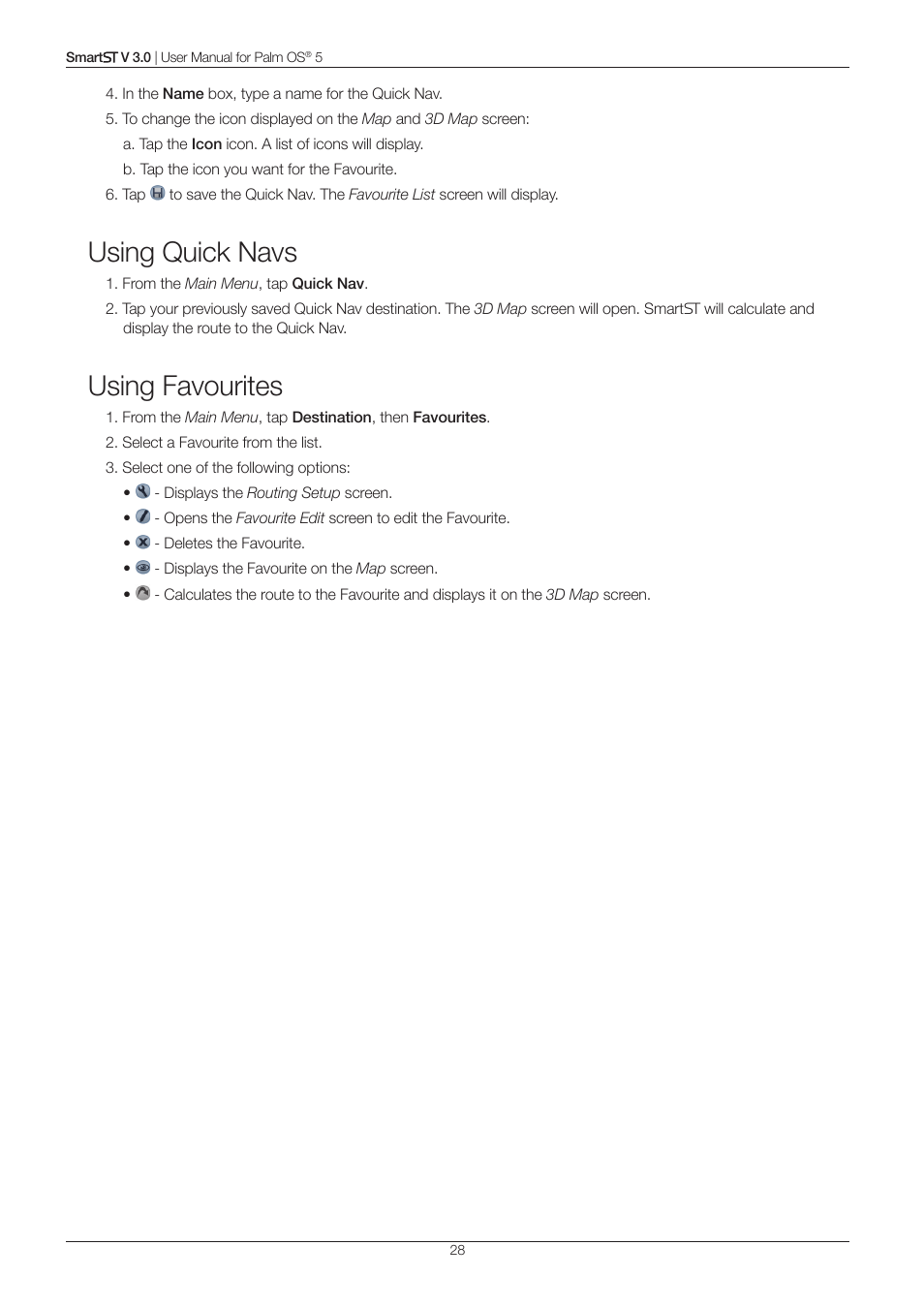 Using quick navs, Using favourites | Navman Smart V3 User Manual | Page 28 / 53