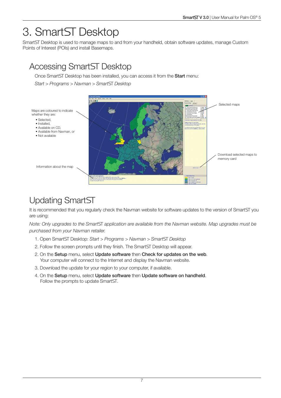 Smart desktop, Accessing smart desktop, Updating smart | Navman Smart V3 User Manual | Page 7 / 53