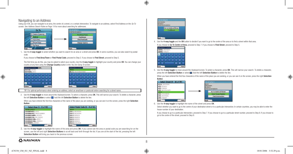 Navigating to an address | Navman ICN 330 User Manual | Page 8 / 16