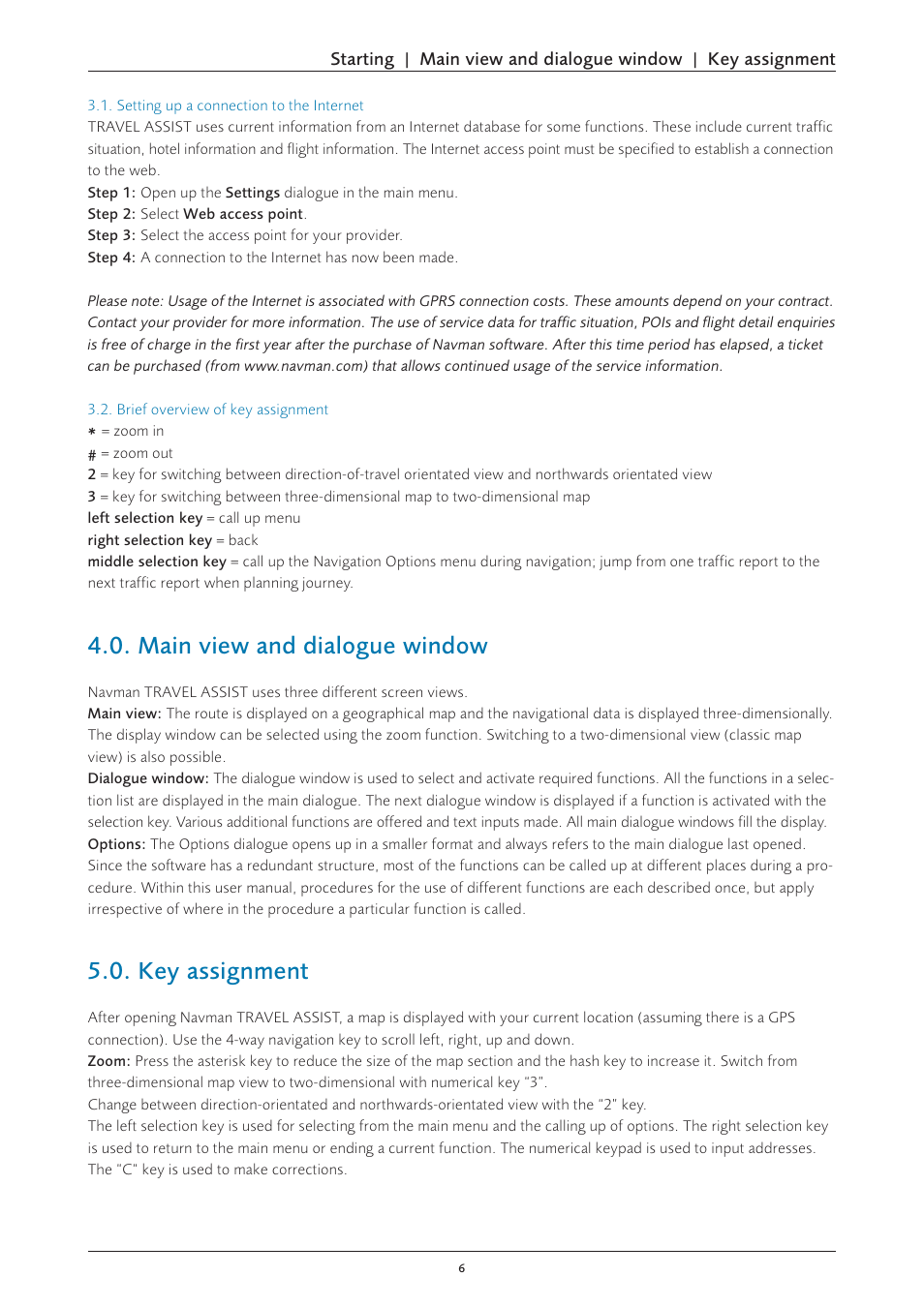 Main view and dialogue window, Key assignment | Navman S60 User Manual | Page 6 / 15