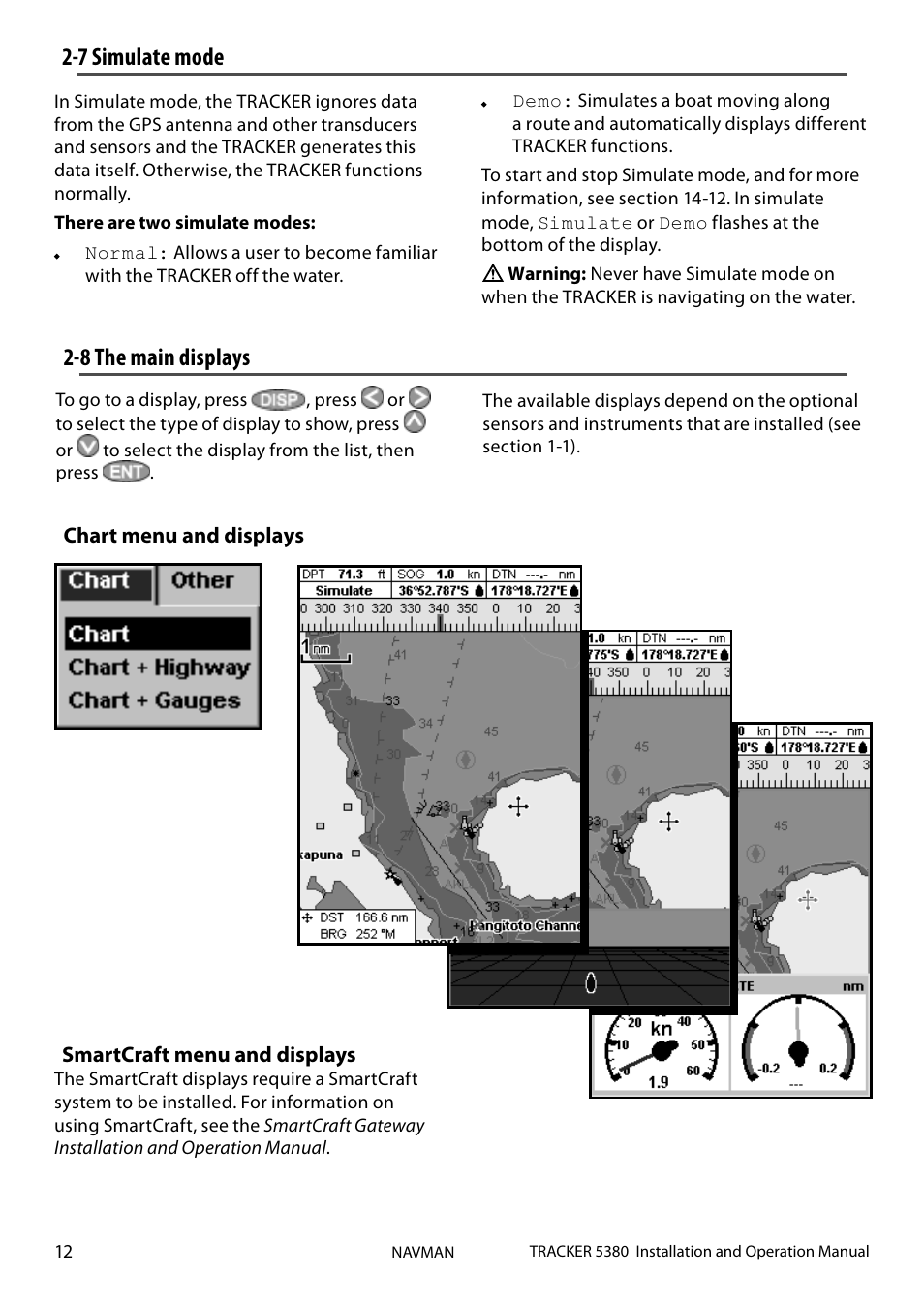 7 simulate mode, 8 the main displays | Navman 5380 User Manual | Page 12 / 64