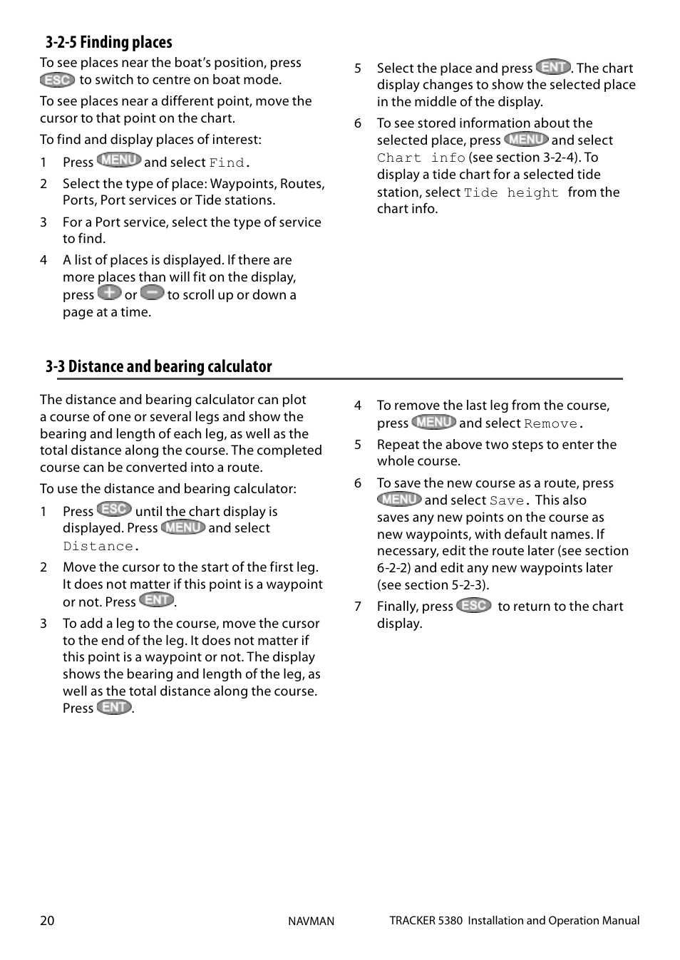 3 distance and bearing calculator, 2-5 finding places | Navman 5380 User Manual | Page 20 / 64