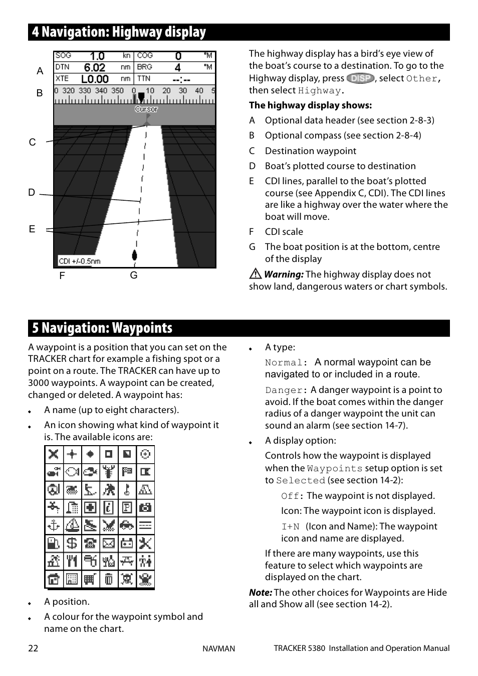 4 navigation: highway display, 5 navigation: waypoints | Navman 5380 User Manual | Page 22 / 64