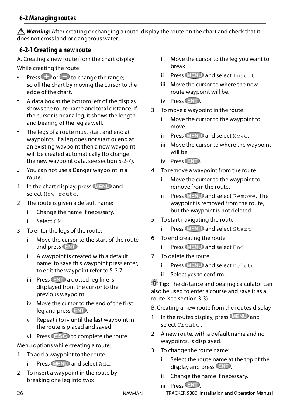 2 managing routes 6-2-1 creating a new route | Navman 5380 User Manual | Page 26 / 64