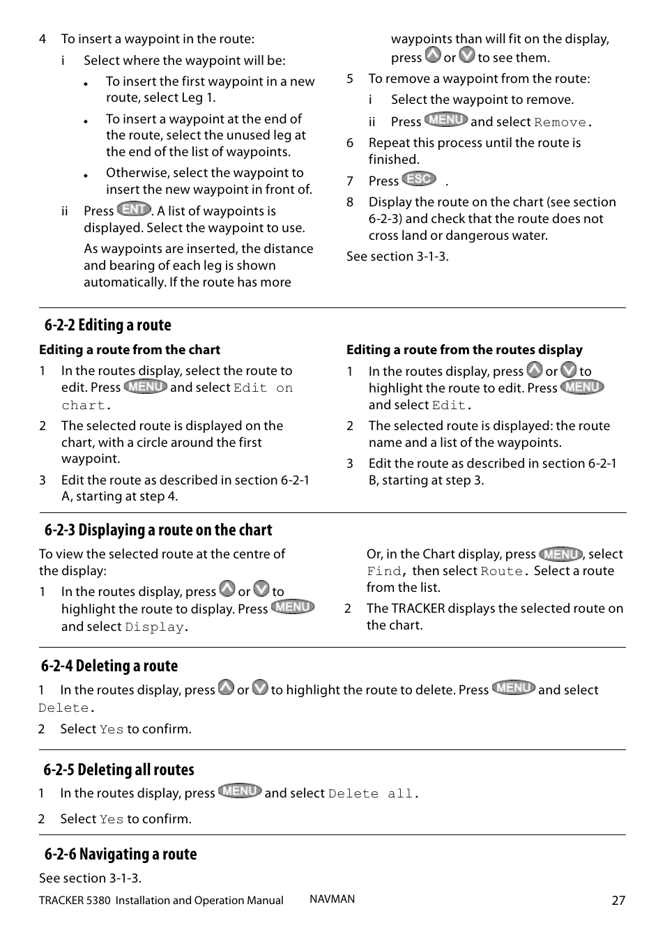 2-2 editing a route, 2-3 displaying a route on the chart | Navman 5380 User Manual | Page 27 / 64