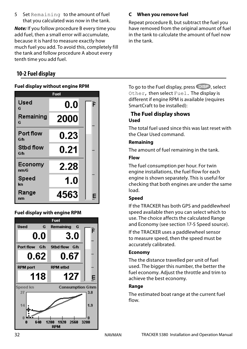 2 fuel display | Navman 5380 User Manual | Page 32 / 64