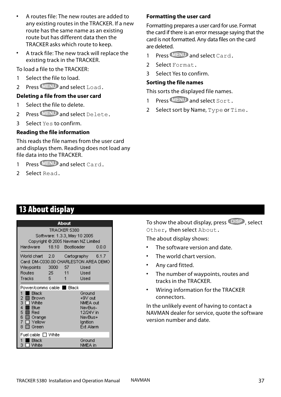 13 about display | Navman 5380 User Manual | Page 37 / 64