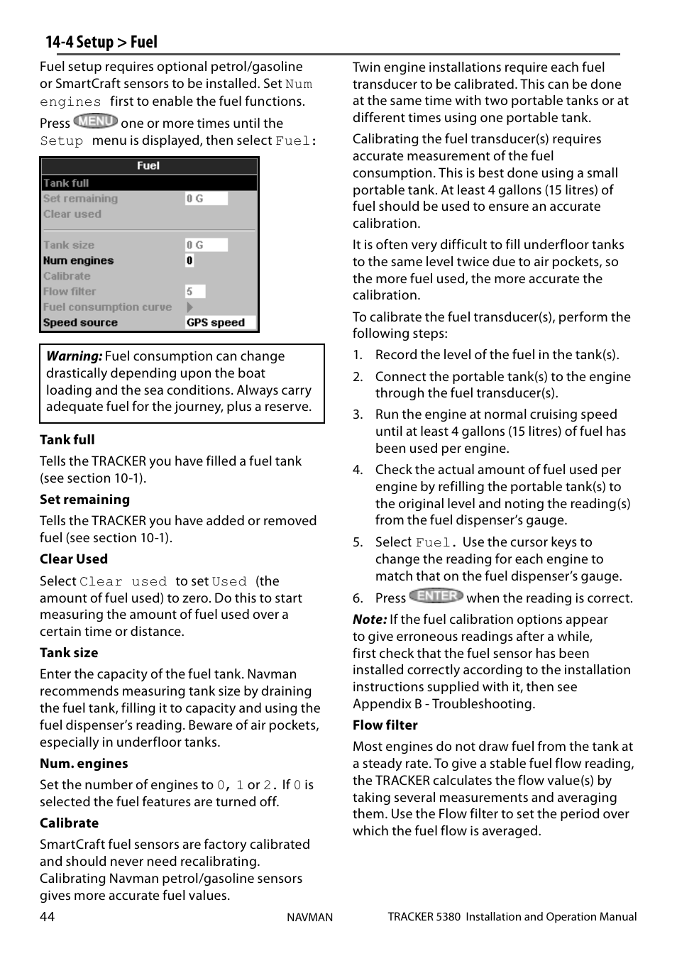 4 setup > fuel | Navman 5380 User Manual | Page 44 / 64