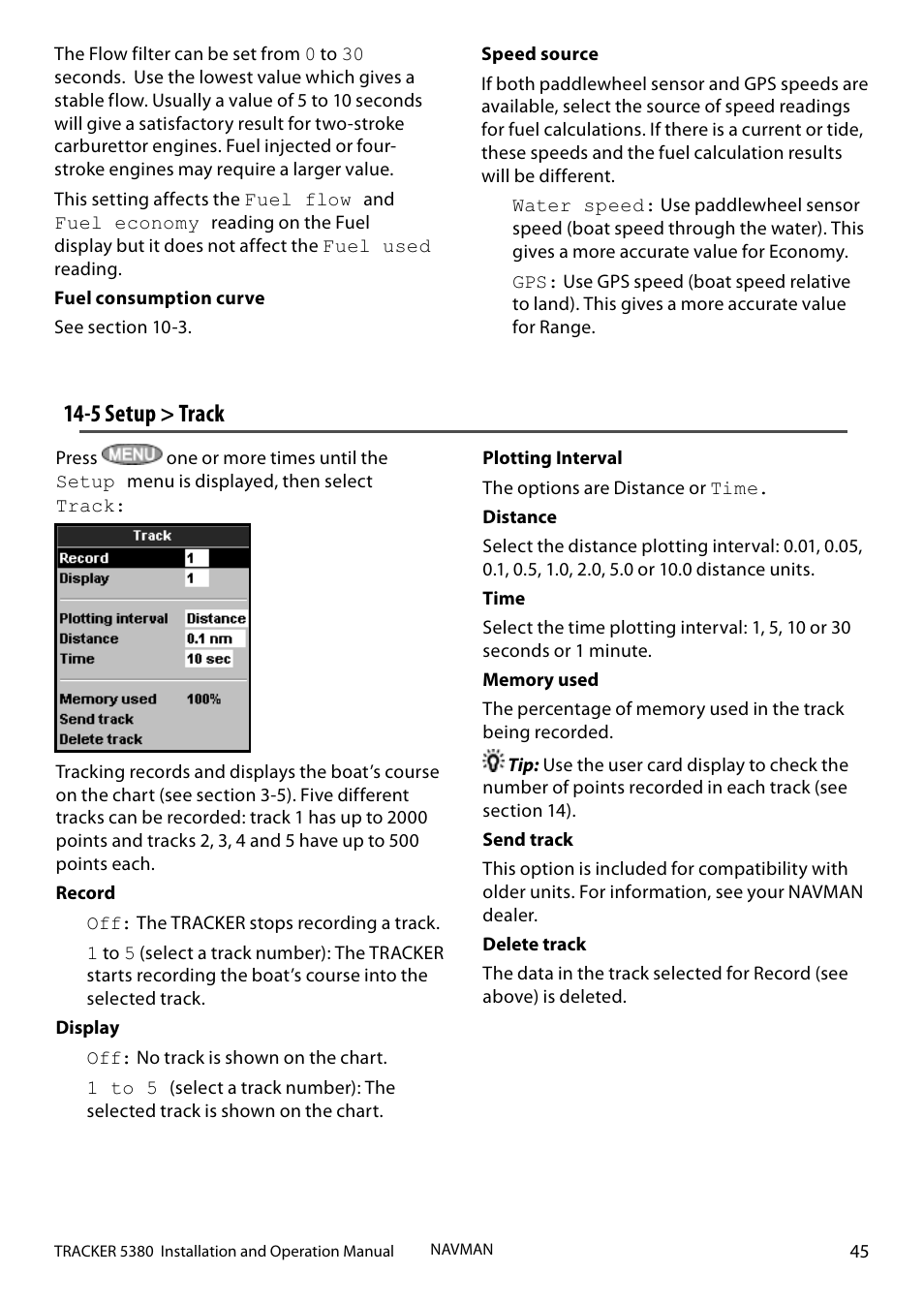 5 setup > track | Navman 5380 User Manual | Page 45 / 64