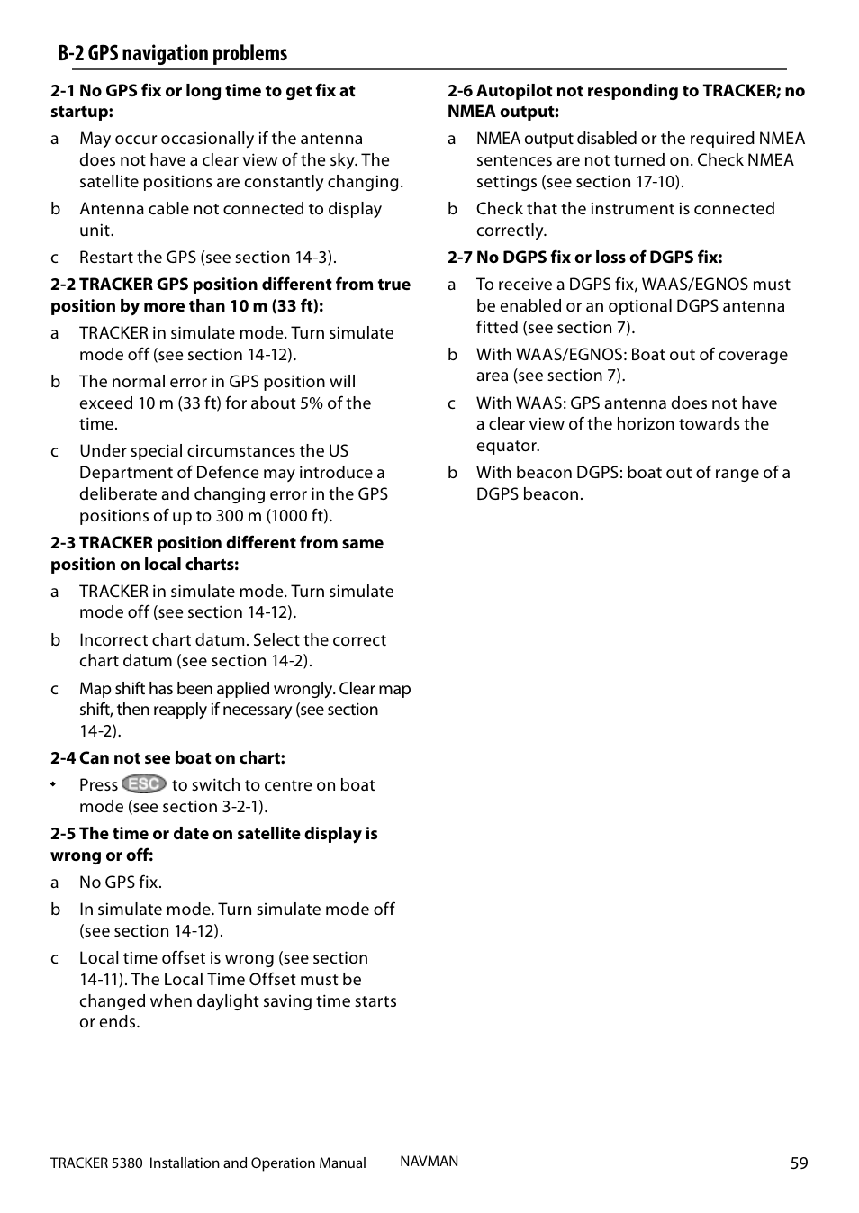 B-2 gps navigation problems | Navman 5380 User Manual | Page 59 / 64