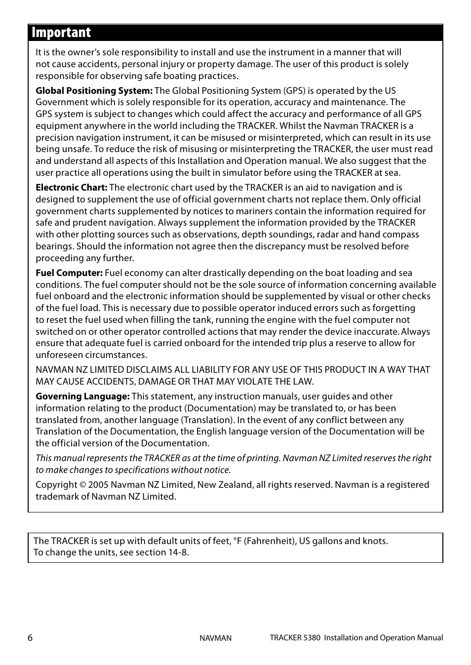 Important | Navman 5380 User Manual | Page 6 / 64