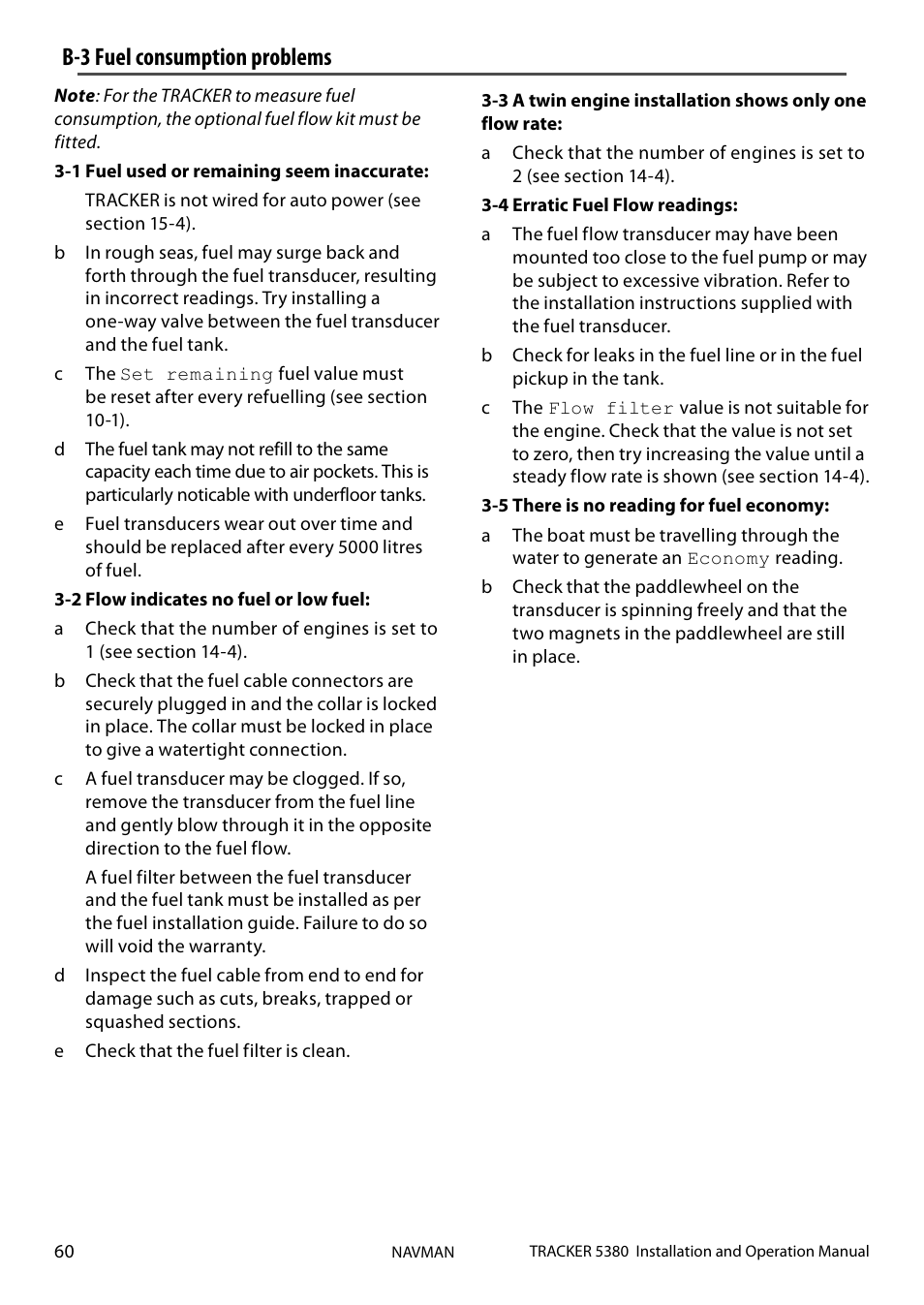 B-3 fuel consumption problems | Navman 5380 User Manual | Page 60 / 64