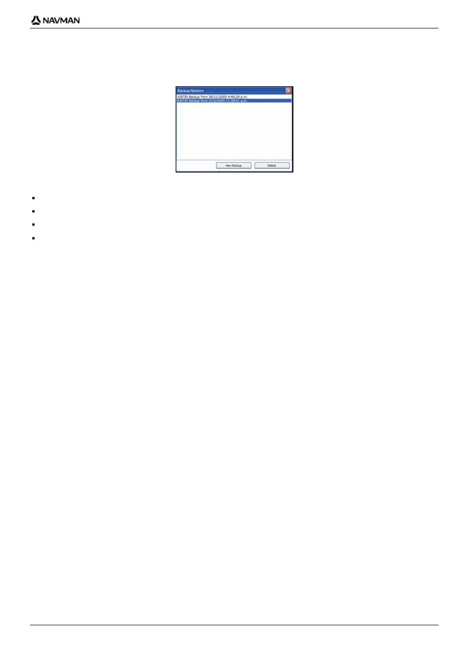How do i backup my icn, How do i restore a backup to my icn, How do i delete a backup | Navman iCN-700 Series User Manual | Page 95 / 128