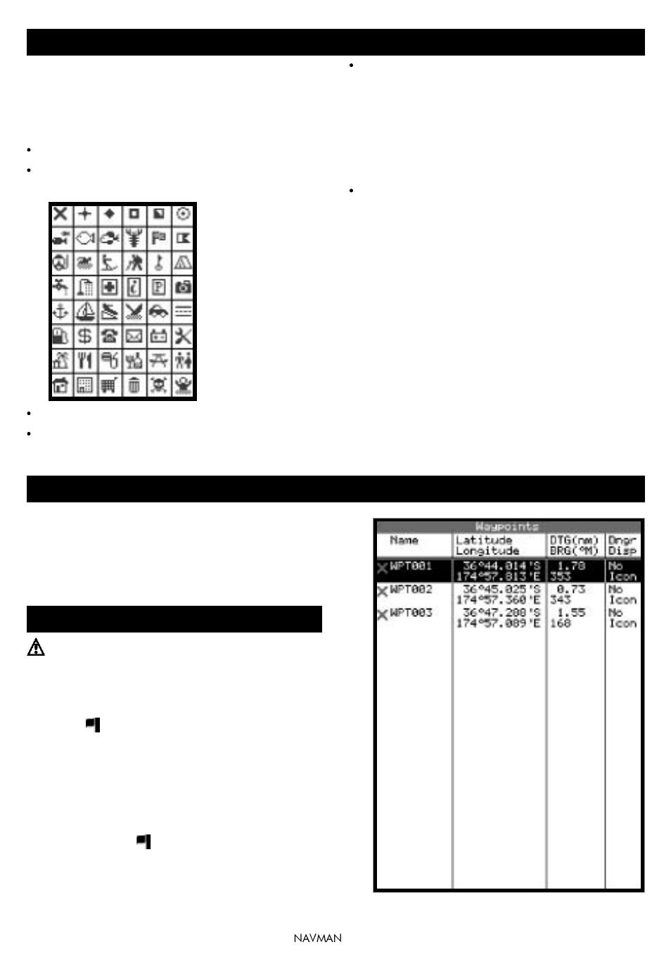 2 managing waypoints, 9 waypoints 9-1 waypoints display, 2-1 creating a new waypoint | Navman TRACKER 5100I User Manual | Page 20 / 42