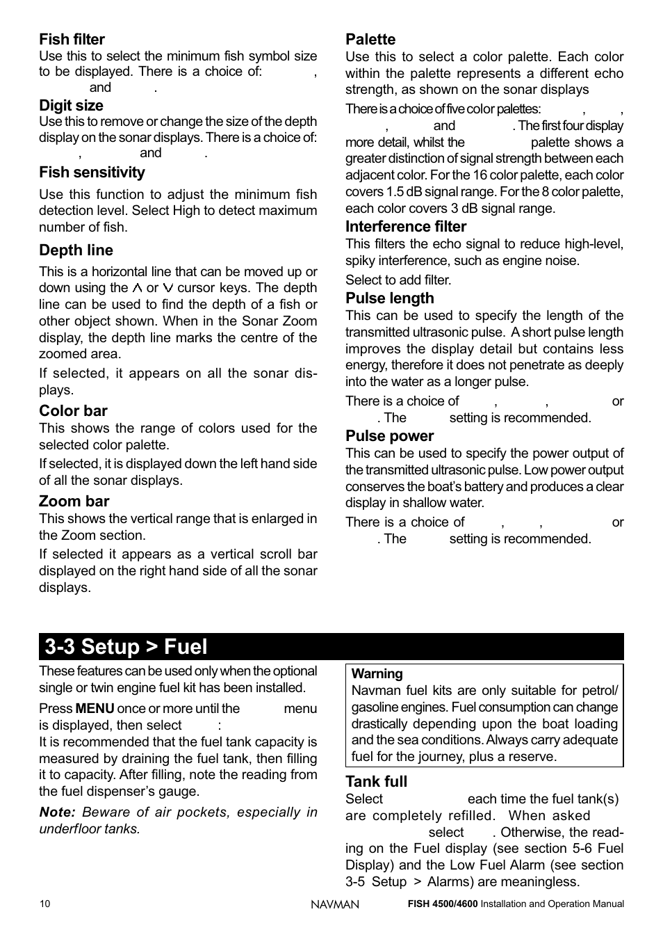 3 setup > fuel | Navman FISH 4500/4600 User Manual | Page 10 / 36