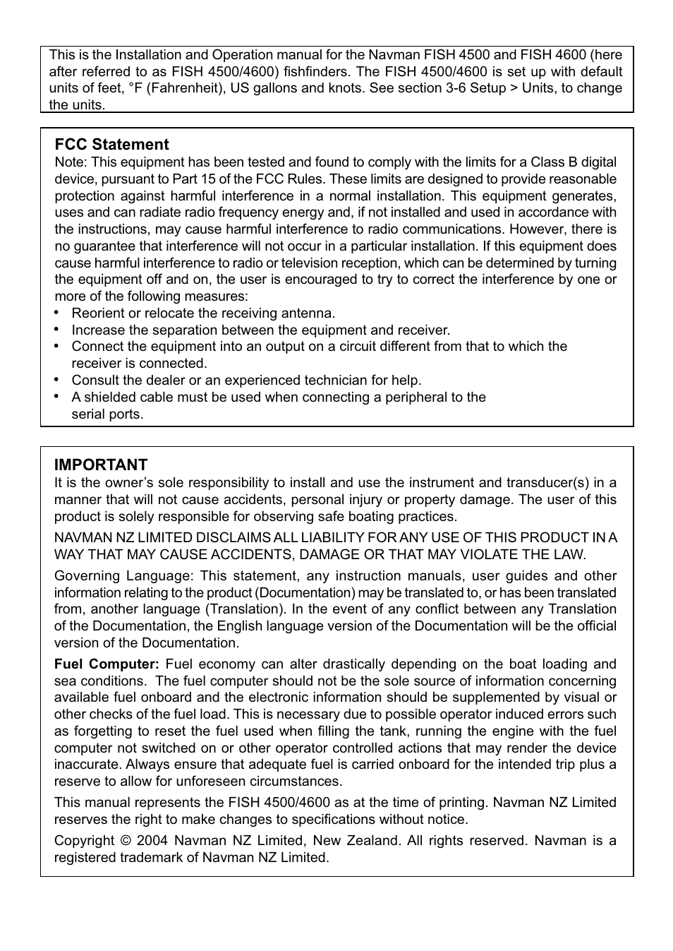 Navman FISH 4500/4600 User Manual | Page 2 / 36