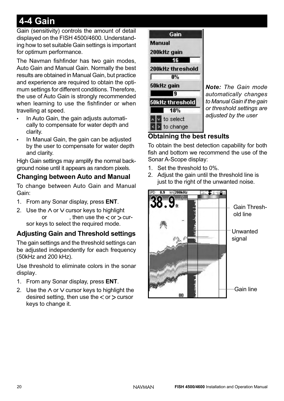 4 gain | Navman FISH 4500/4600 User Manual | Page 20 / 36