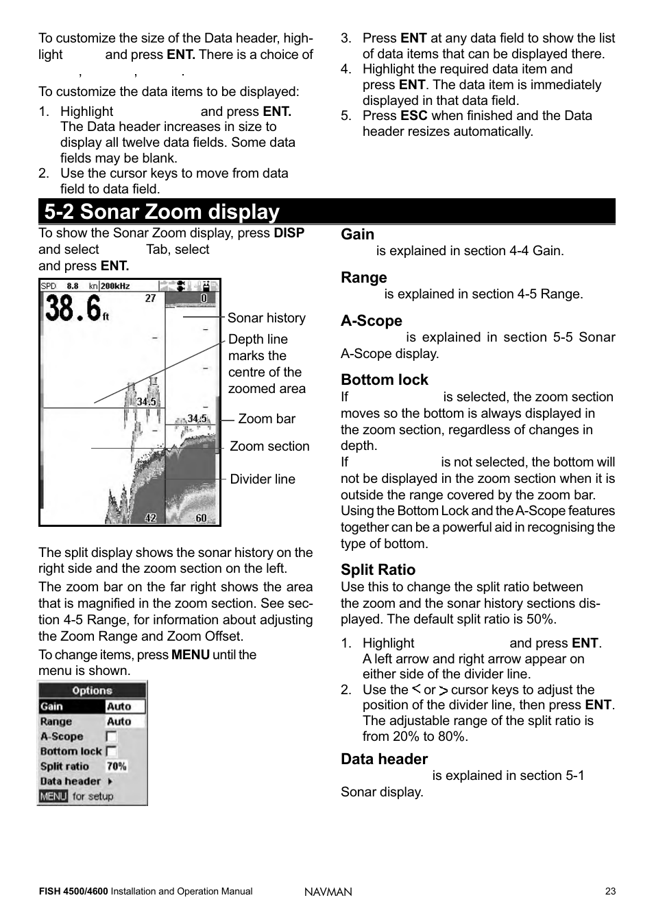 2 sonar zoom display | Navman FISH 4500/4600 User Manual | Page 23 / 36