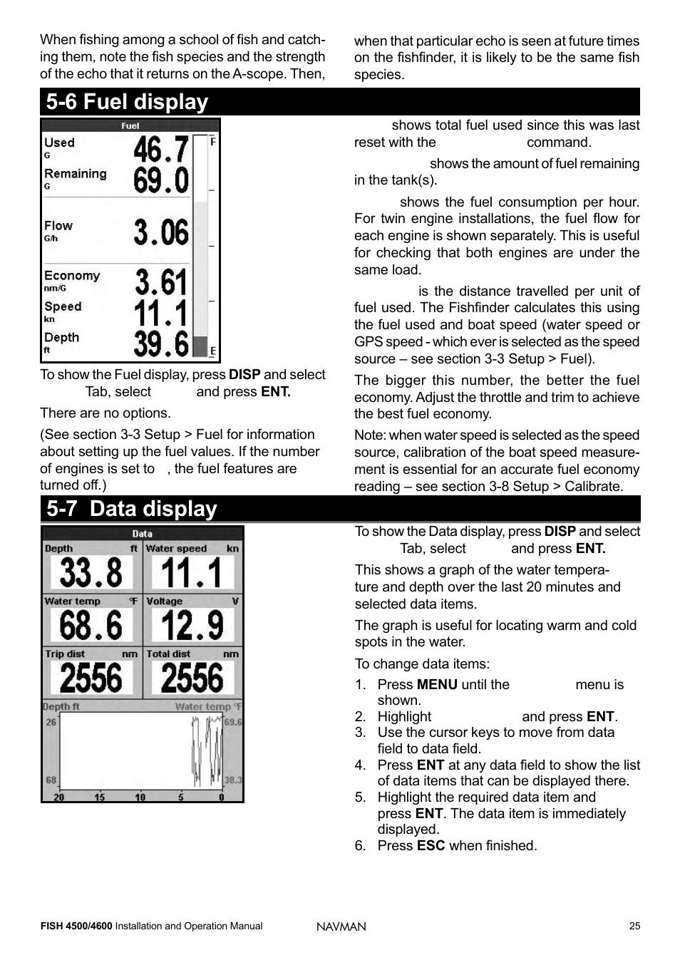 6 fuel display, 7 data display | Navman FISH 4500/4600 User Manual | Page 25 / 36