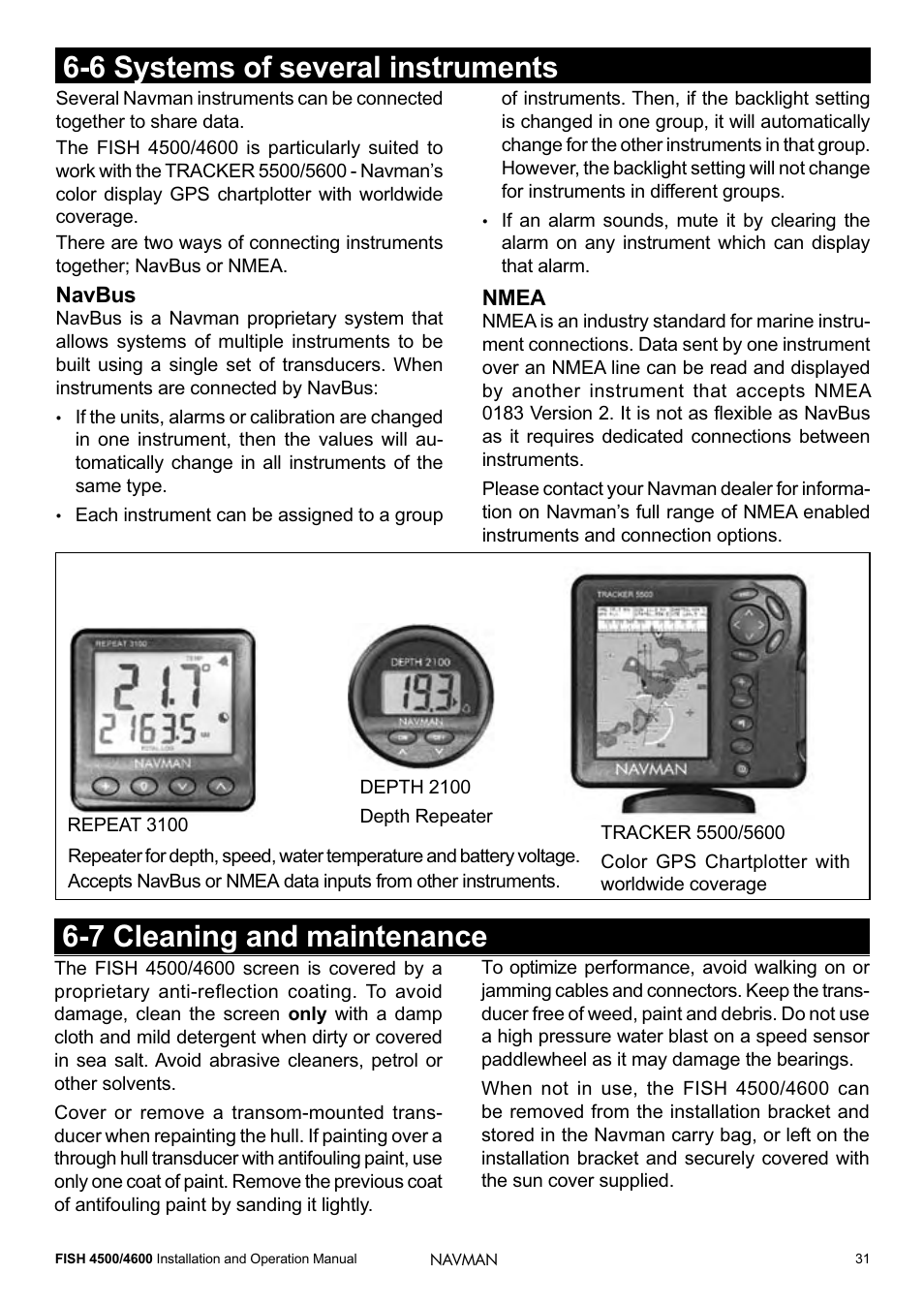 7 cleaning and maintenance, 6 systems of several instruments | Navman FISH 4500/4600 User Manual | Page 31 / 36