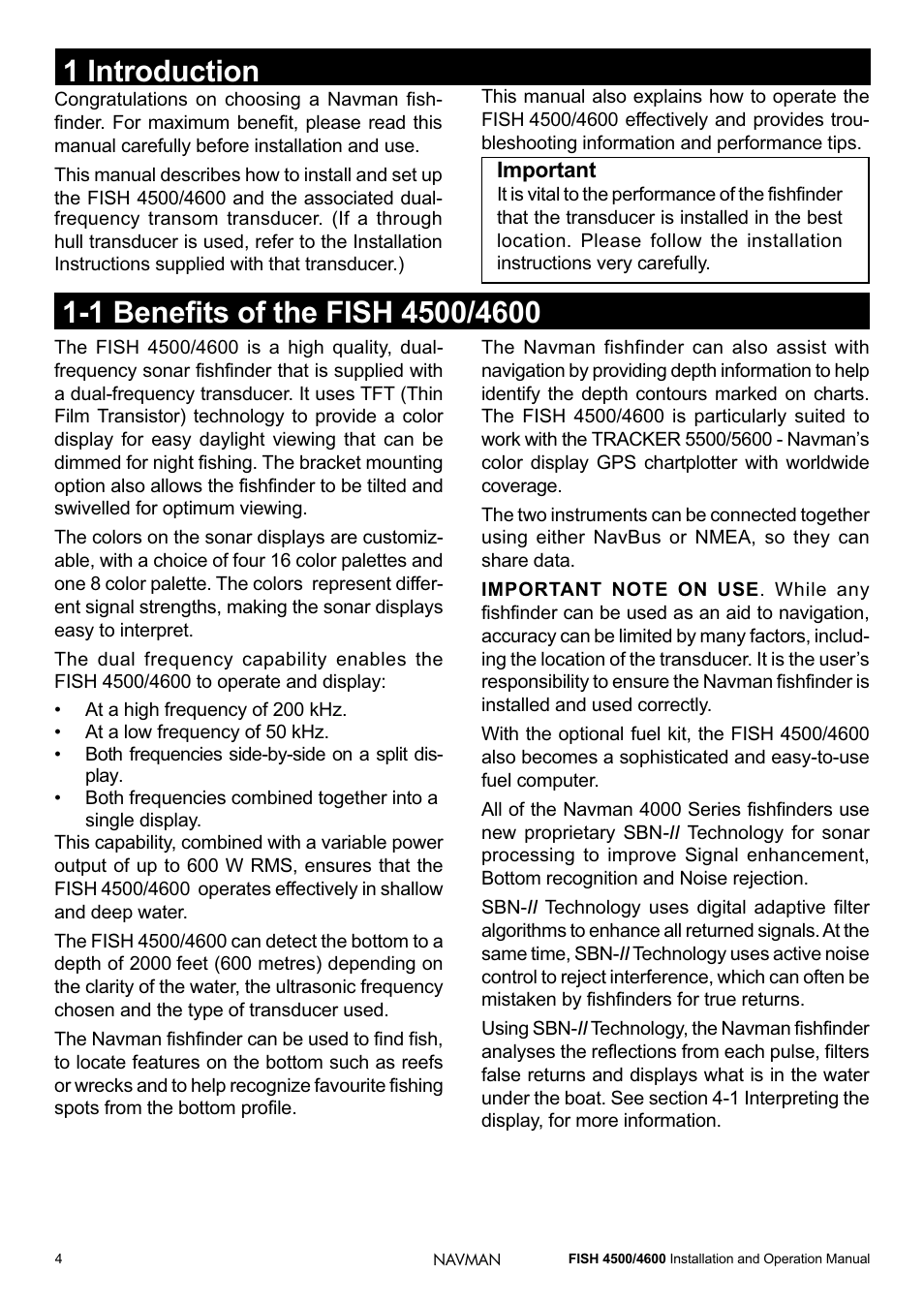 1 introduction | Navman FISH 4500/4600 User Manual | Page 4 / 36