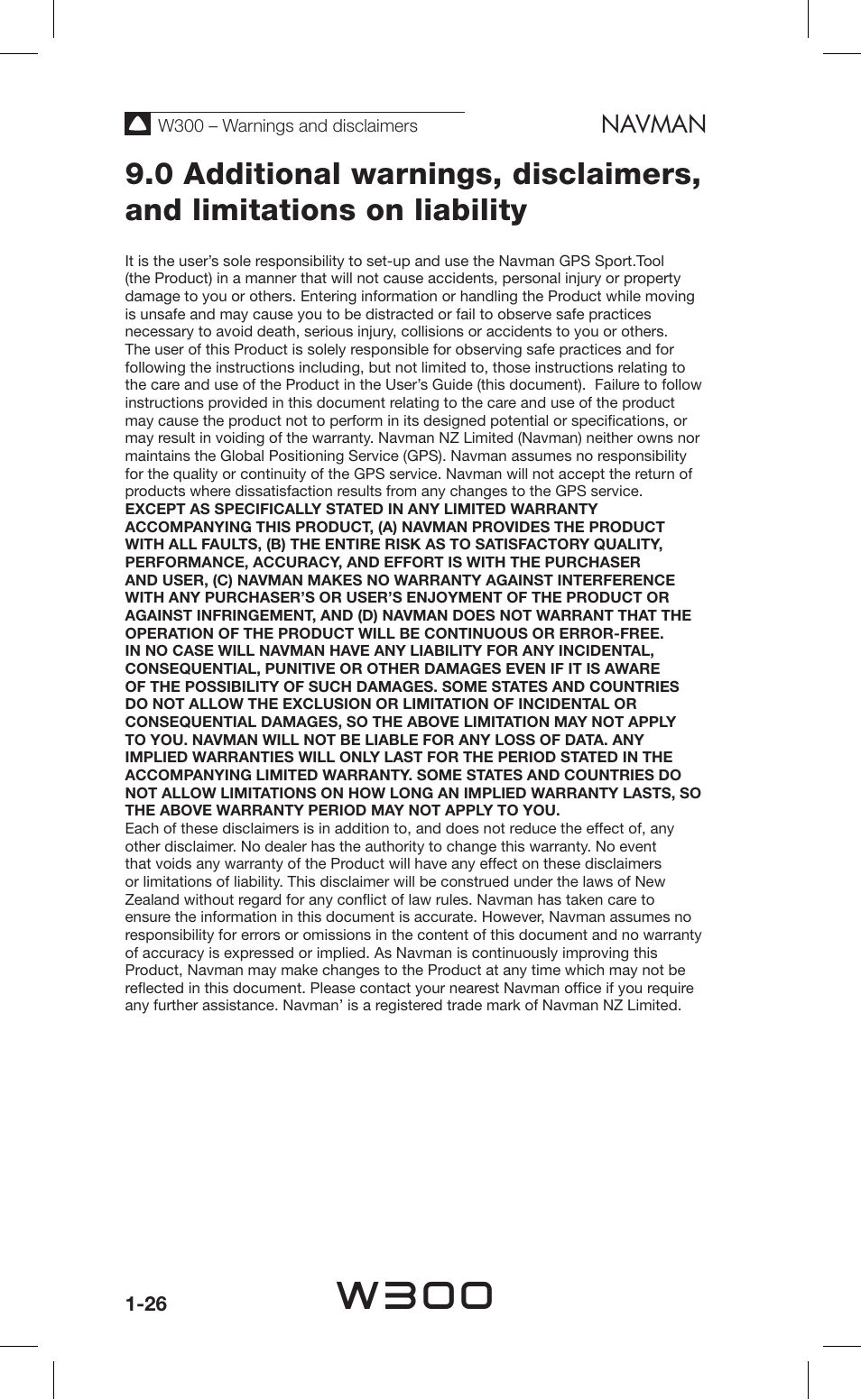 W300, Navman | Navman Sport Tool W300 User Manual | Page 26 / 26