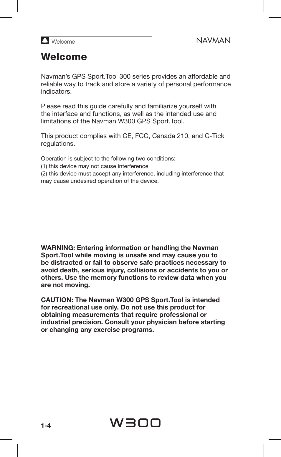 W300, Welcome, Navman | Navman Sport Tool W300 User Manual | Page 4 / 26