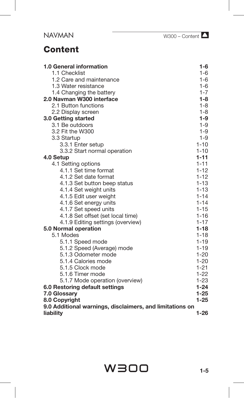 W300, Content, Navman | Navman Sport Tool W300 User Manual | Page 5 / 26