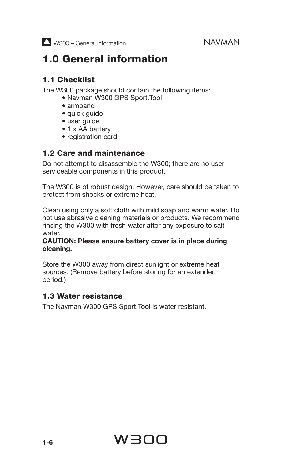 W300, 0 general information, Navman | Navman Sport Tool W300 User Manual | Page 6 / 26