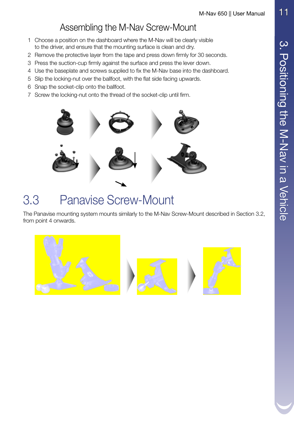 Panavise screw-mount, 3 panavise screw-mount | Navman M-Nav 650 User Manual | Page 11 / 84