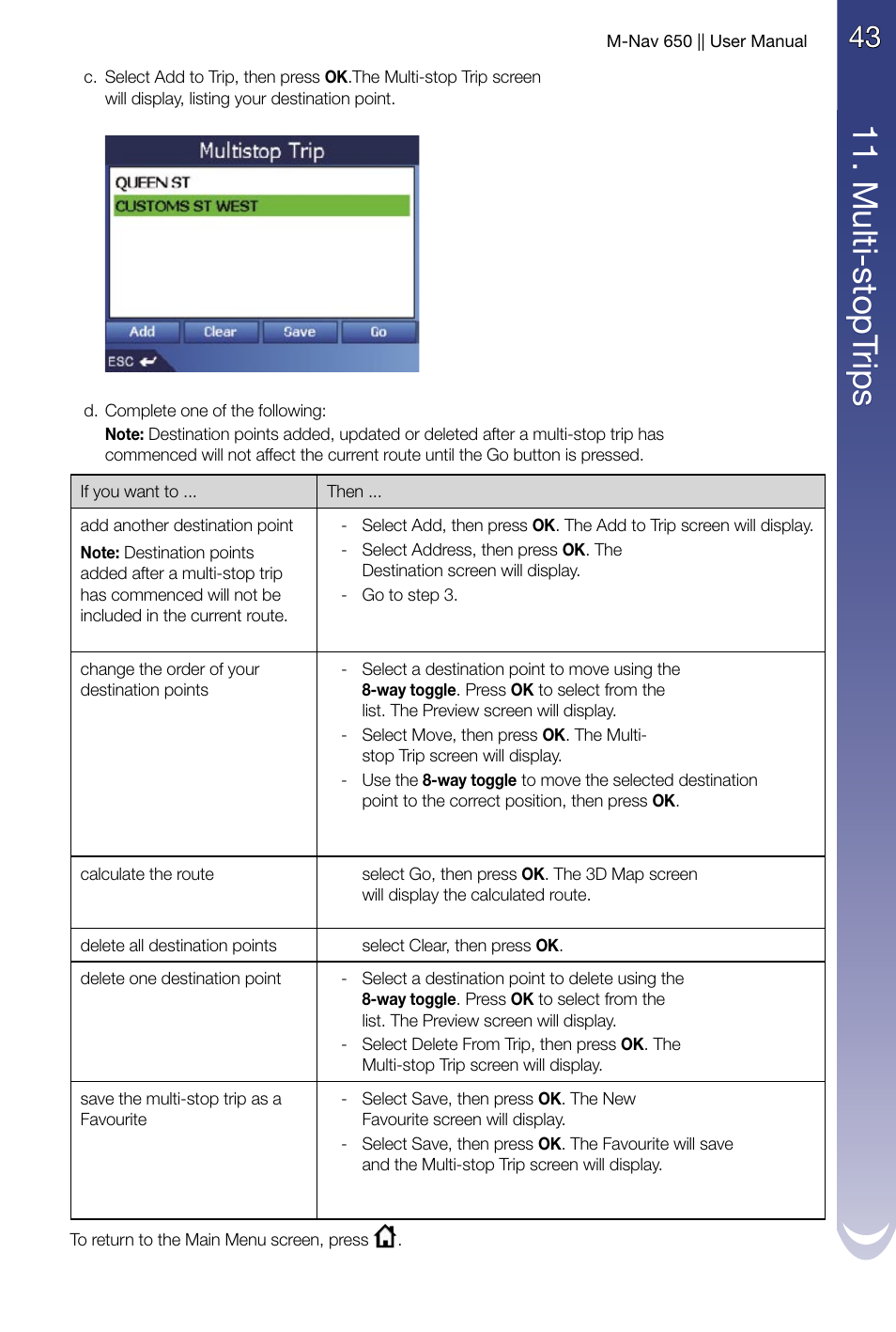 11 . m ult i-s to pt rip s | Navman M-Nav 650 User Manual | Page 43 / 84