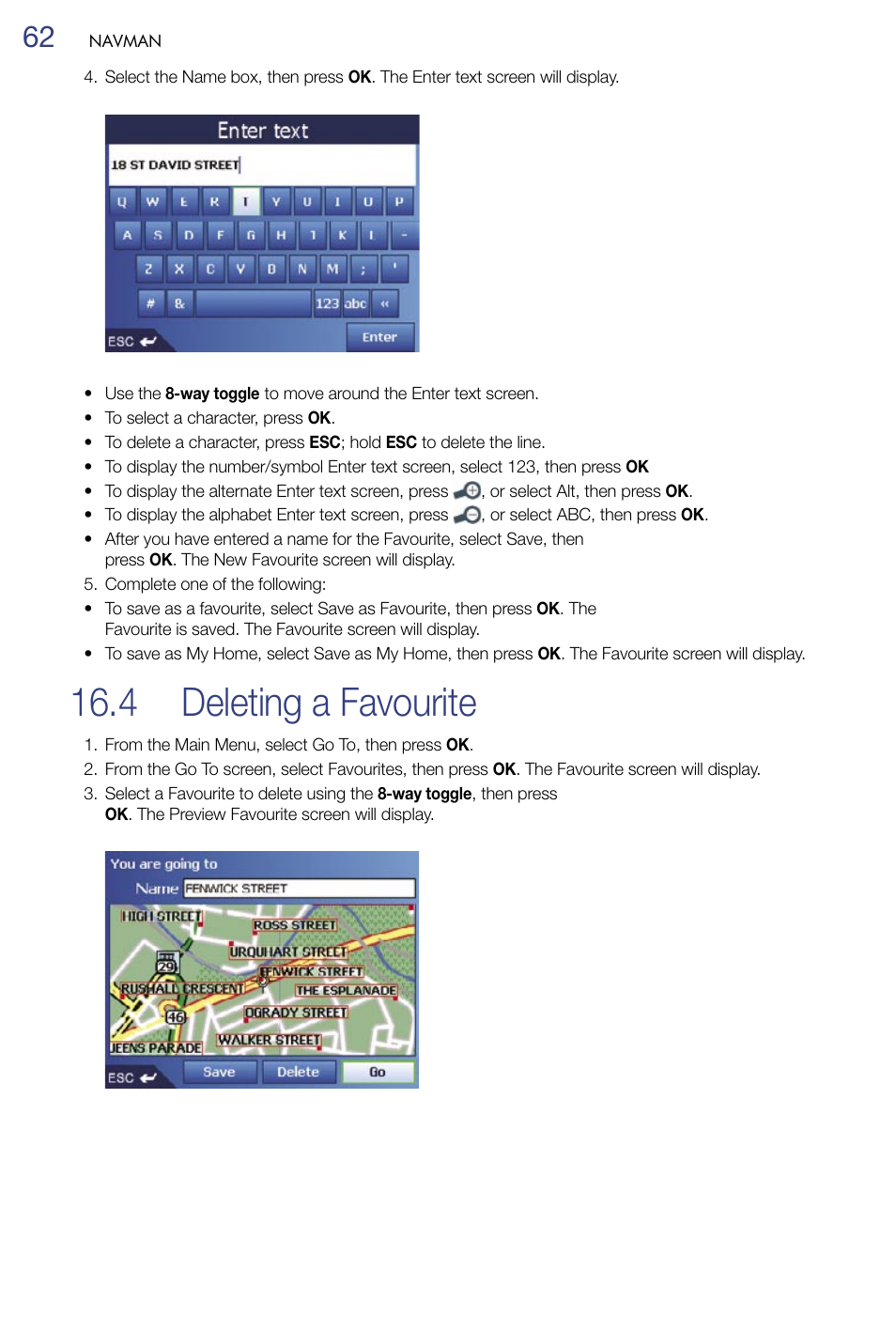 Deleting a favourite, 4 deleting a favourite | Navman M-Nav 650 User Manual | Page 62 / 84