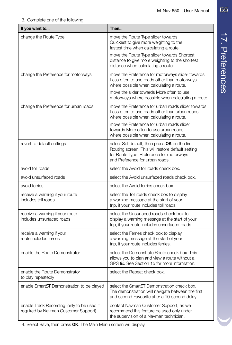 17 . p re fe re nc es | Navman M-Nav 650 User Manual | Page 65 / 84