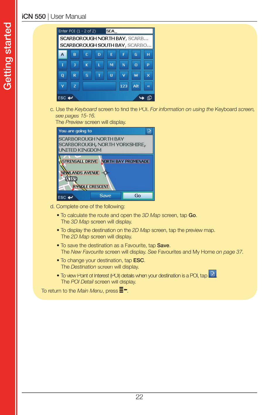 Get tin g st ar te d | Navman ICN 550 User Manual | Page 22 / 72