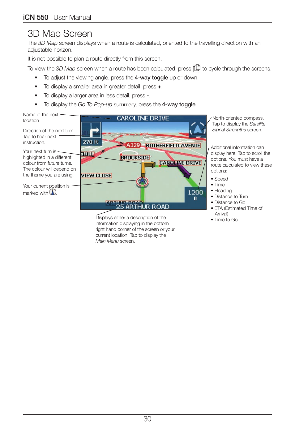 3d map screen | Navman ICN 550 User Manual | Page 30 / 72