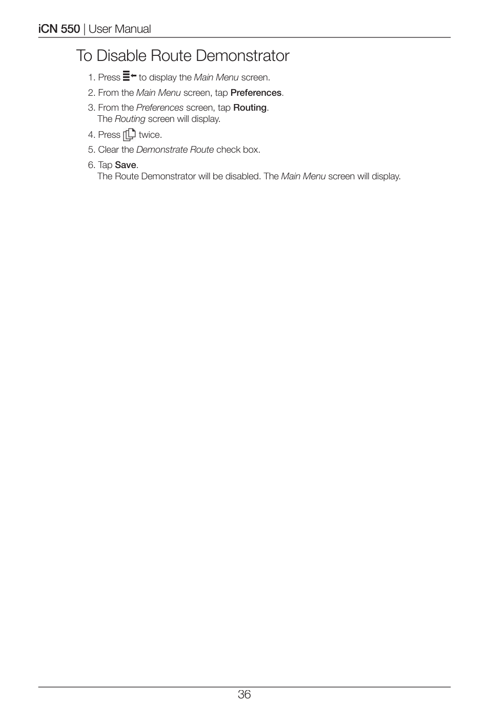 Navman ICN 550 User Manual | Page 36 / 72