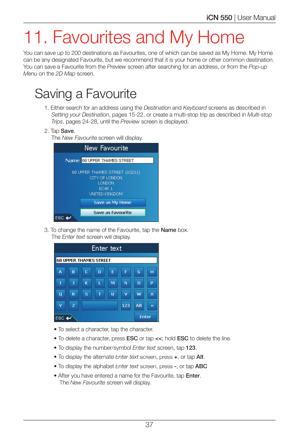Favourites and my home, Saving a favourite | Navman ICN 550 User Manual | Page 37 / 72