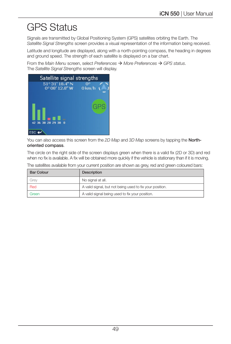 Gps status | Navman ICN 550 User Manual | Page 49 / 72