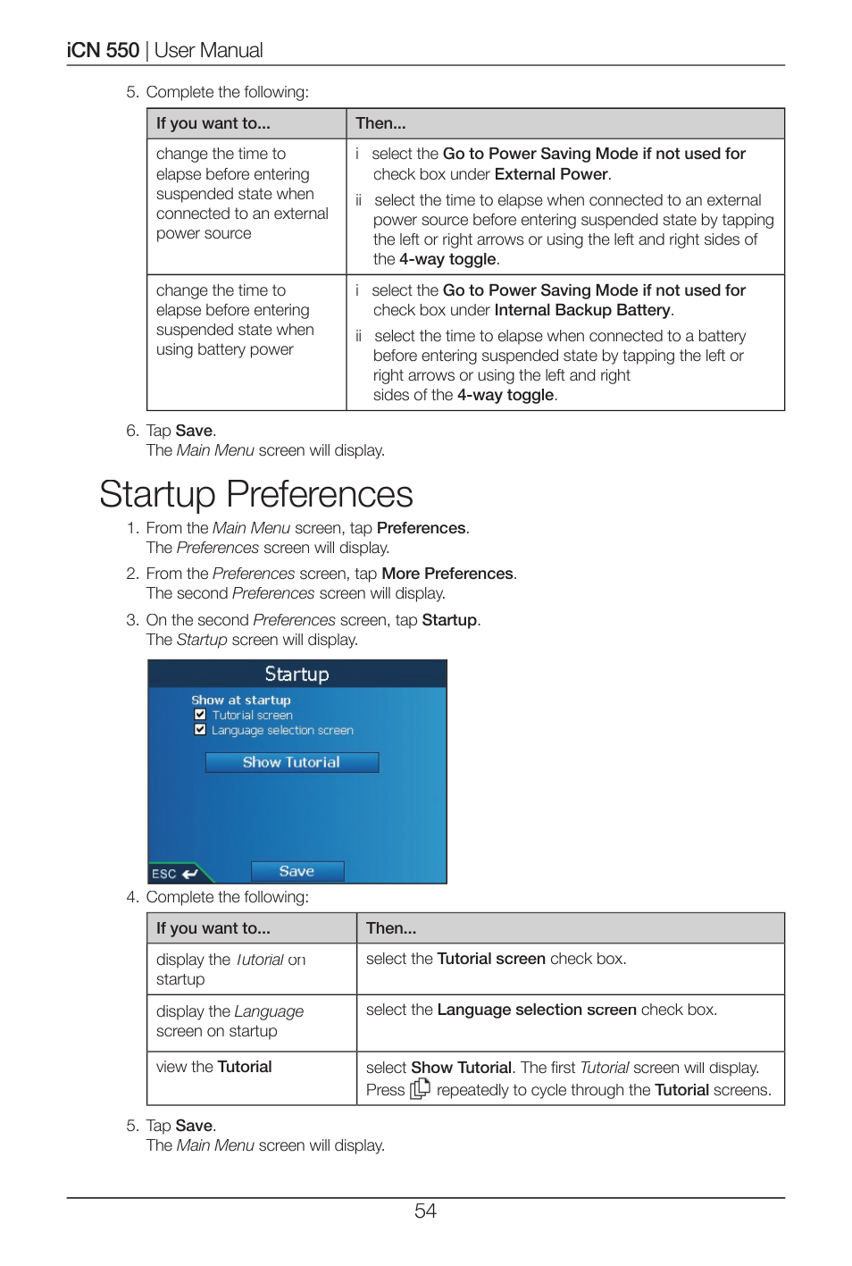 Startup preferences | Navman ICN 550 User Manual | Page 54 / 72