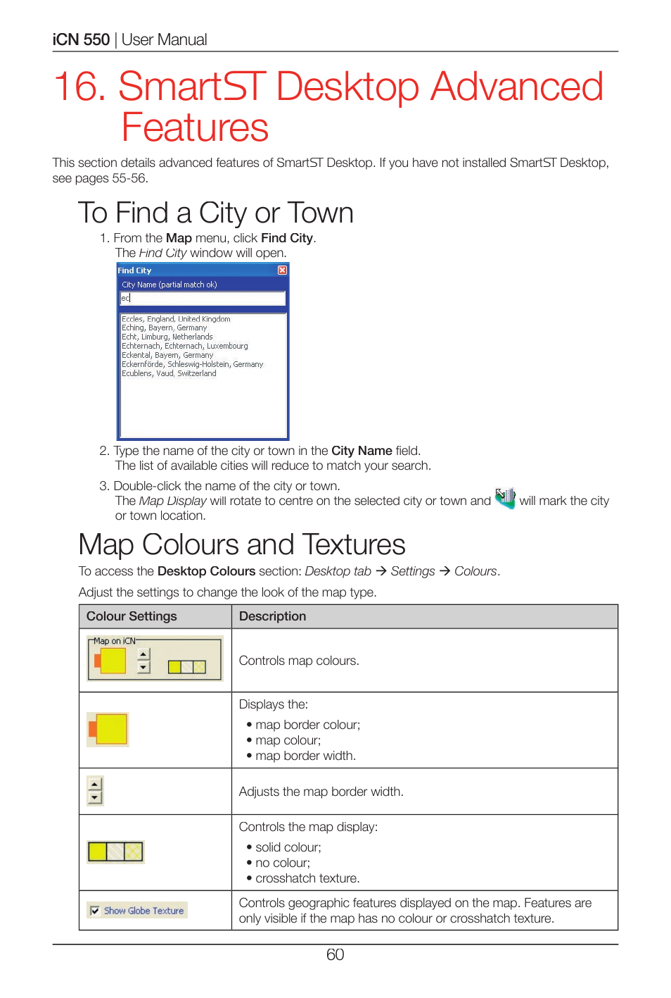 Smart desktop advanced features, Map colours and textures | Navman ICN 550 User Manual | Page 60 / 72