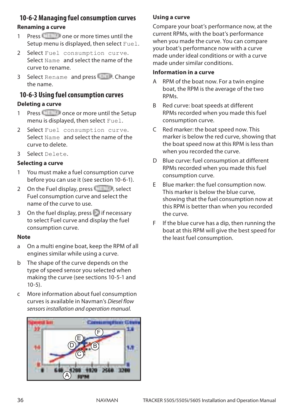6-2 managing fuel consumption curves, 6-3 using fuel consumption curves | Navman 5605 User Manual | Page 36 / 68