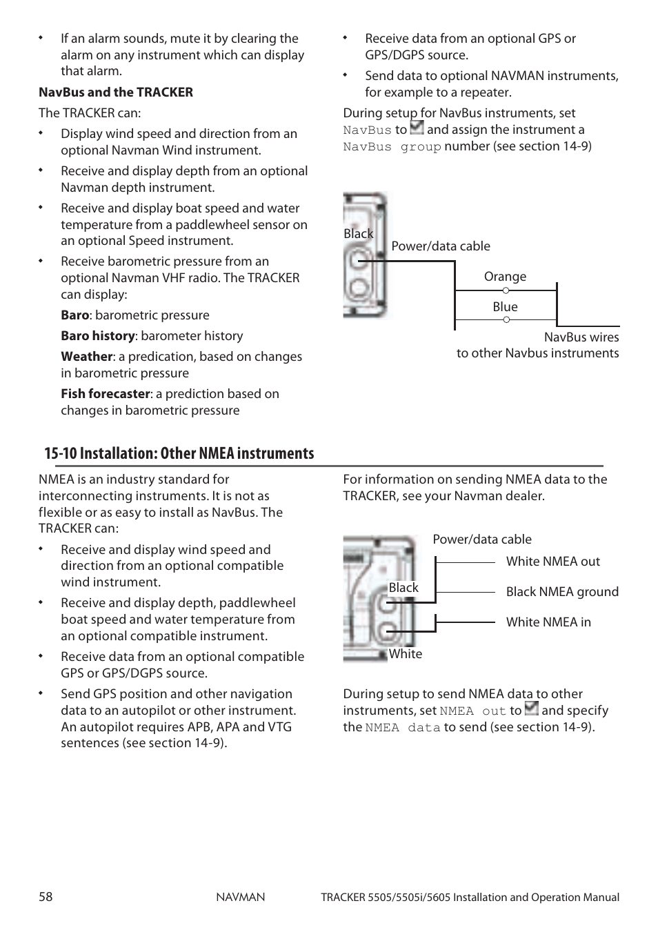 10 installation: other nmea instruments | Navman 5605 User Manual | Page 58 / 68