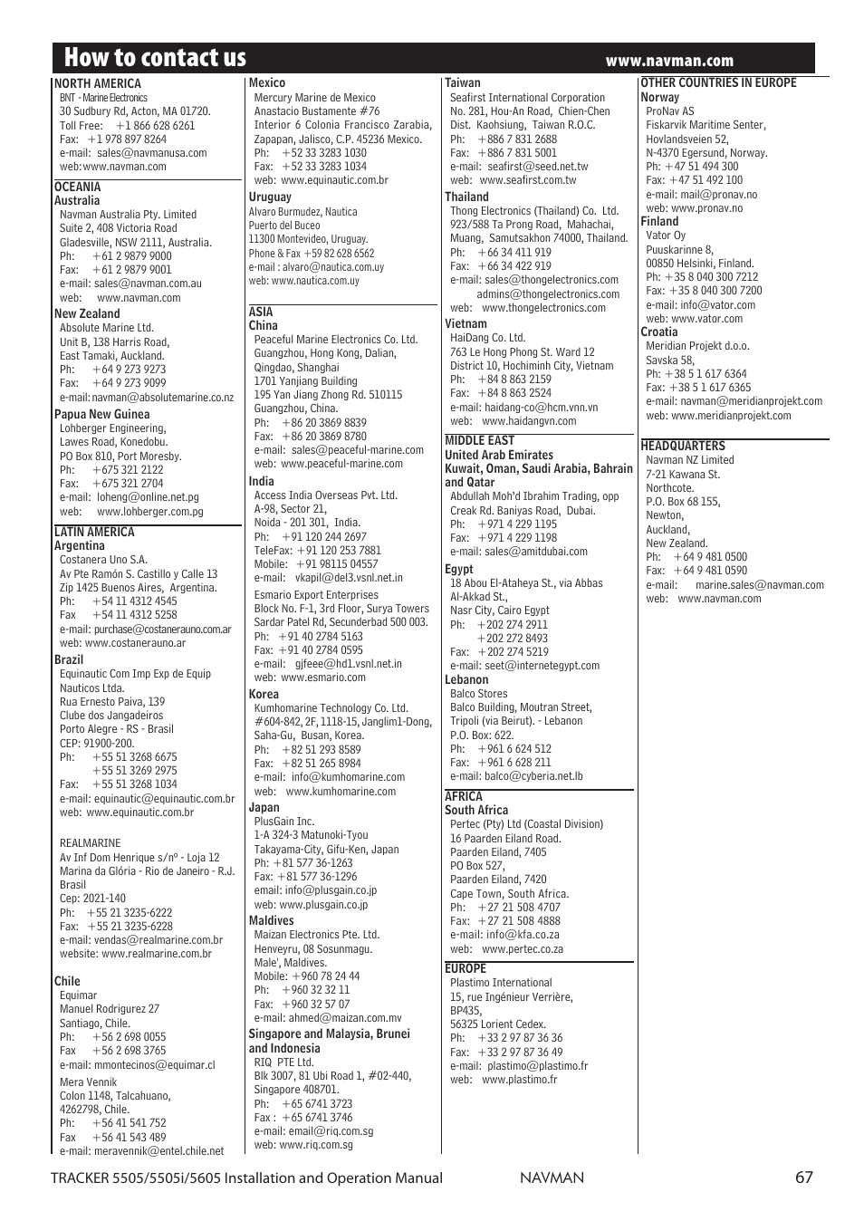 How to contact us | Navman 5605 User Manual | Page 67 / 68