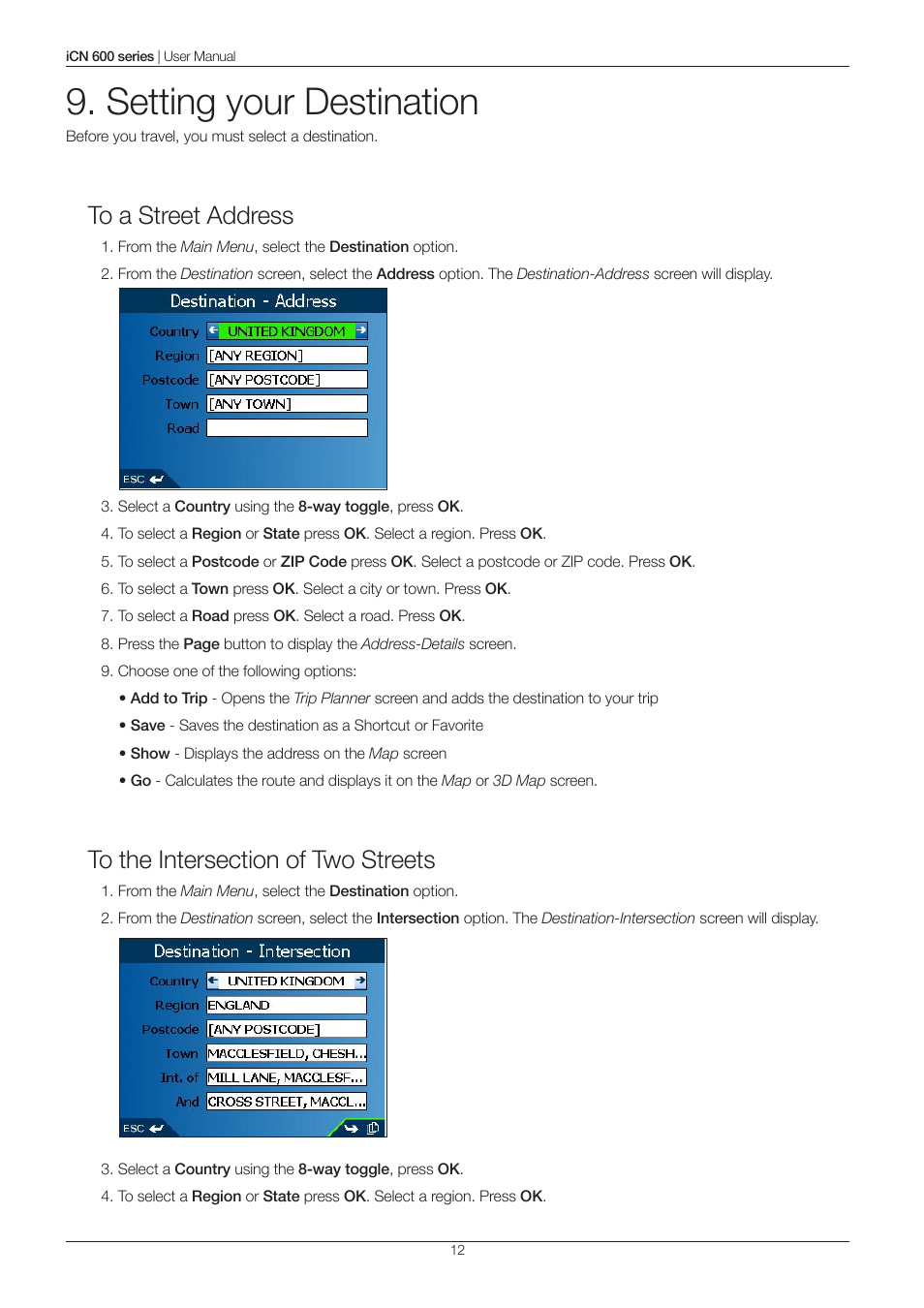 Setting your destination | Navman iCN 600series User Manual | Page 12 / 41