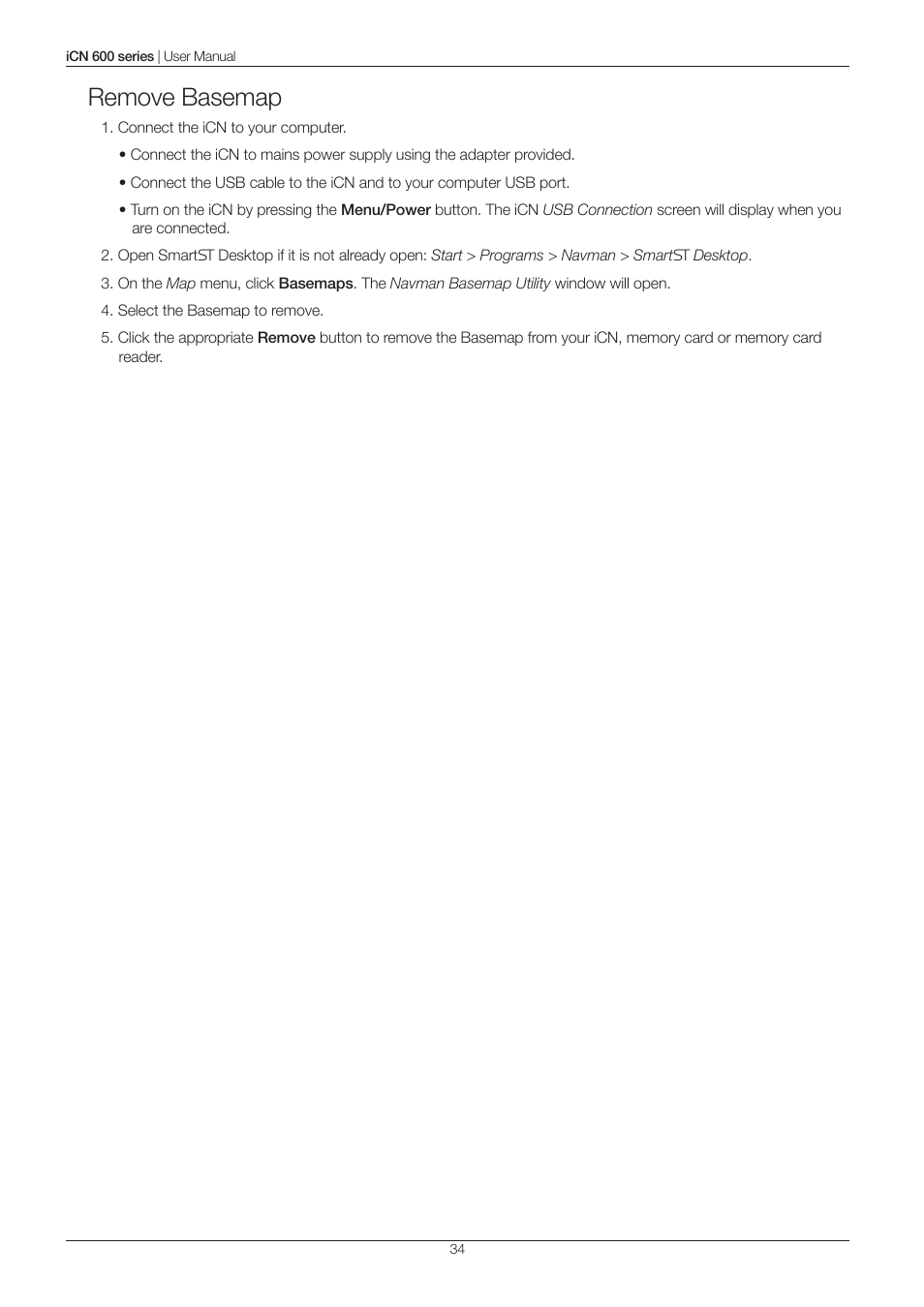 Remove basemap | Navman iCN 600series User Manual | Page 34 / 41
