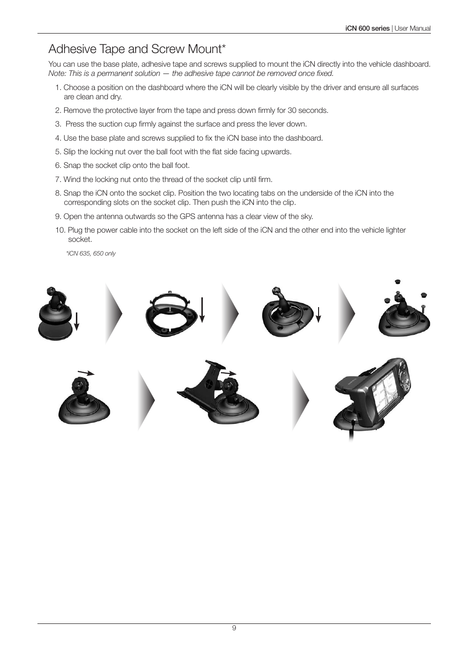 Adhesive tape and screw mount | Navman iCN 600series User Manual | Page 9 / 41