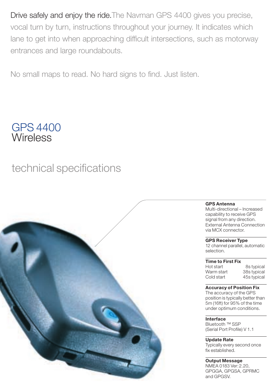 Gps 4400 wireless technical specifications | Navman GPS 4400 User Manual | Page 3 / 8
